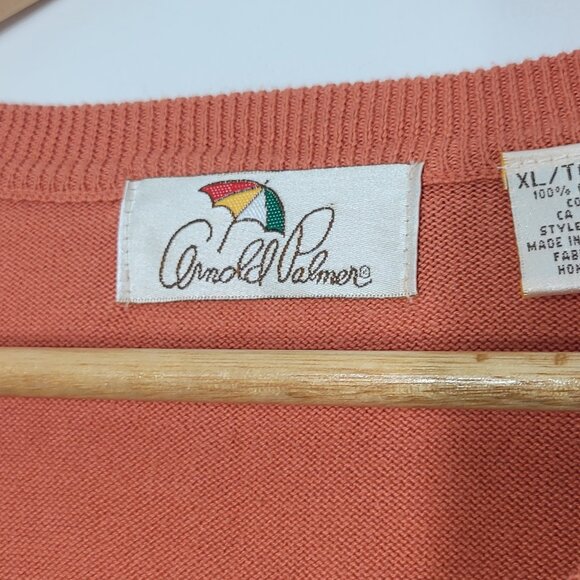 Arnold Palmer Vintage Men Orange 100% Cotton Classic V-Neck Relaxed Fit Sweater - Picture 10 of 13